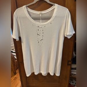 Monrow White Distressed Short Sleeve Tee M
